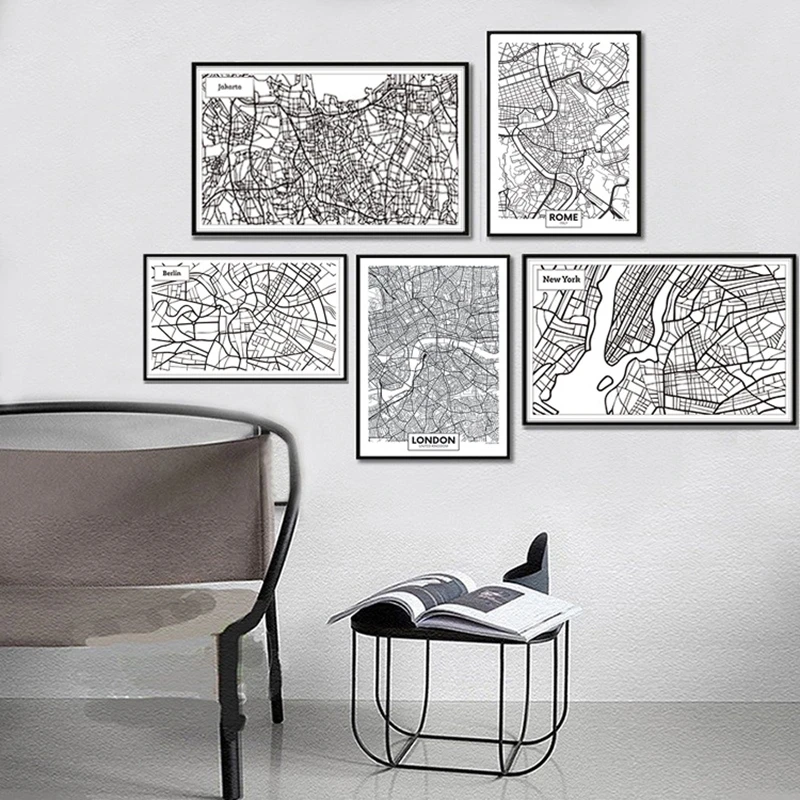 Карта городов мира Нью Йорк Токийский Париж настенная живопись холст печать