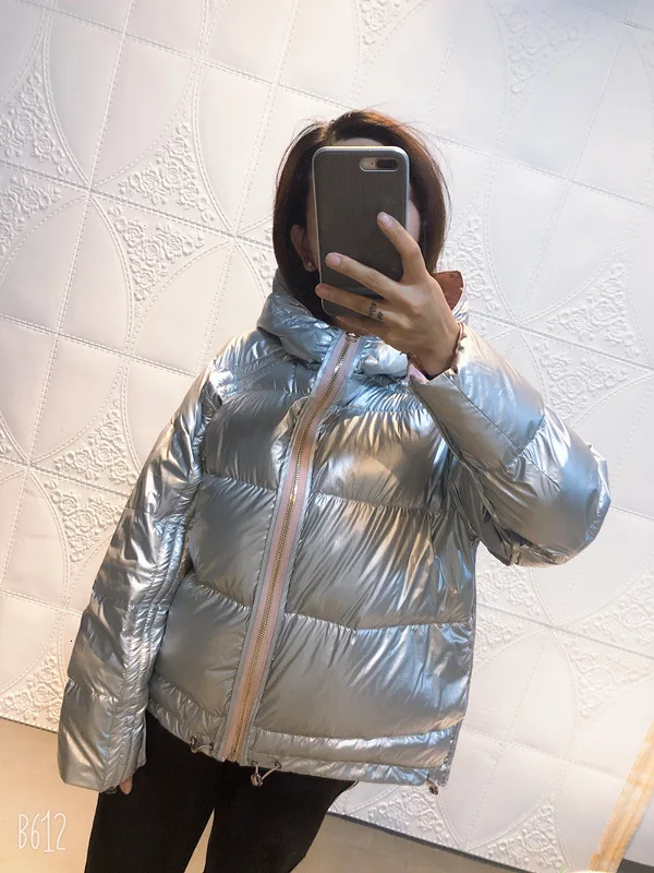 Pink -No fur collar Для женщин теплая дутая куртка короткая пуховики и парки Двусторонняя одежда Пуховики на белом утином пуху Женская зимняя обувь серебряного порошка яркий Цвет пальто свободного кроя - Цвет: Pink -No fur collar