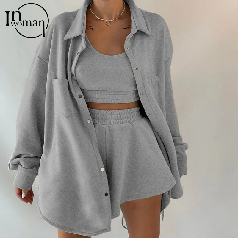 

Женский пикантный серый комплект из 3 предметов, пиджак с длинным рукавом, бюстгальтер и брюки, летний комплект из трех предметов с шортами, ...