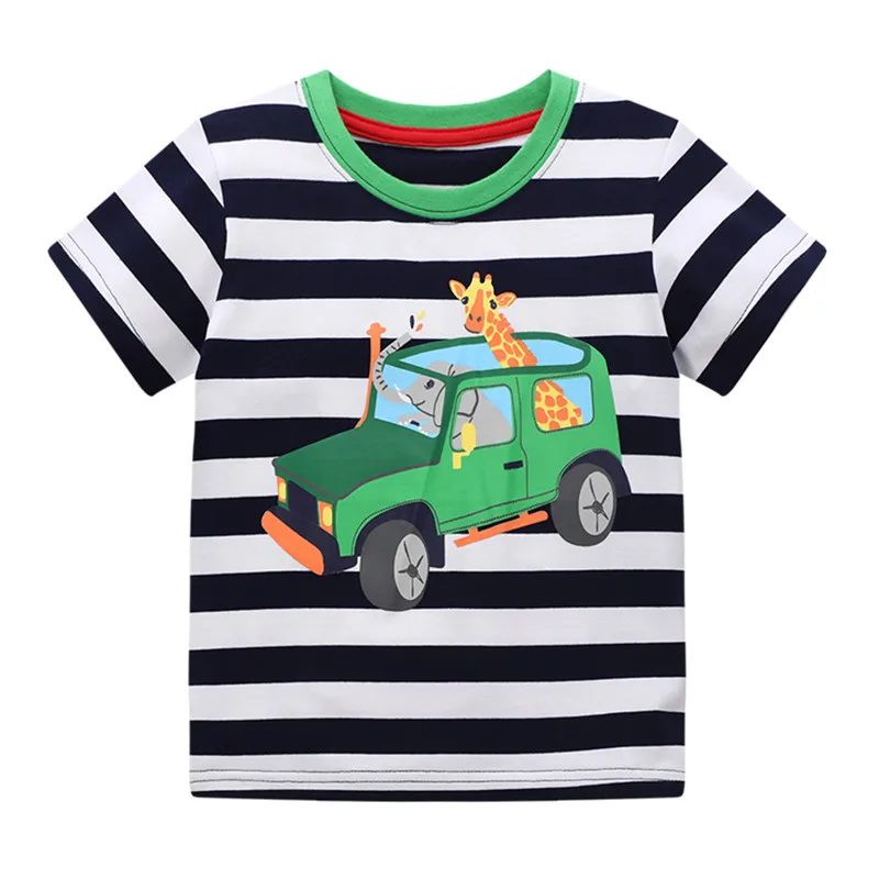 

Jumping Meters New Arrival Animal Applique Baby Cotton Tees Tops for Boys Girls T shirts Summer Cute Stripe Children Clothing