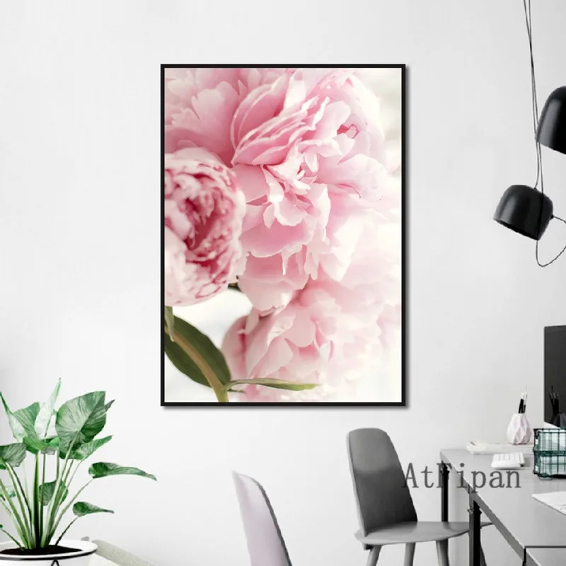 Цветочный плакат красивый Цветущий Чистый Розовый пионы настенный
