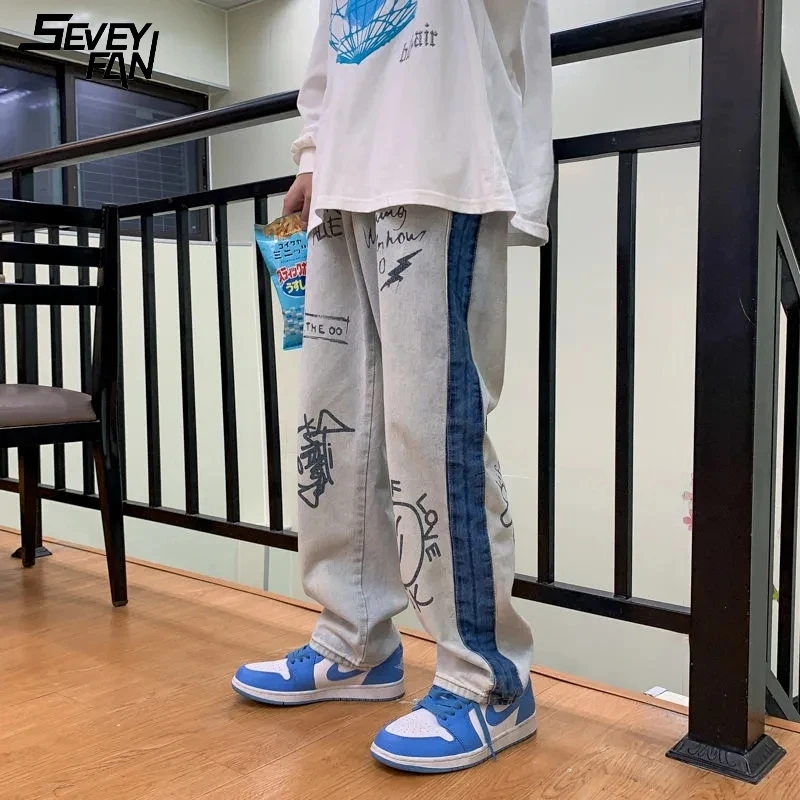 Джинсы мужские мешковатые в стиле хип-хоп модные штаны из денима Харадзюку с