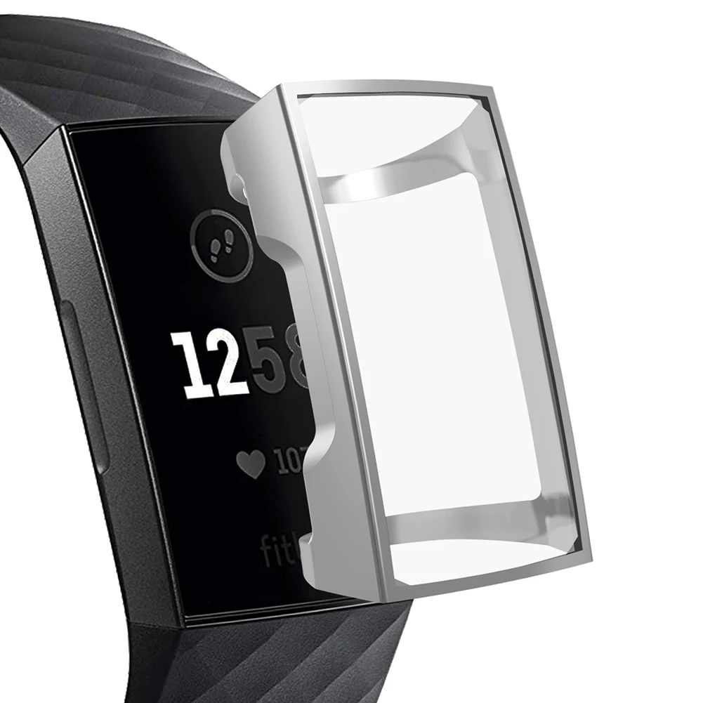 Серебристый Защита экрана для Fitbit Charge 3 браслет протектор для часов поддержка сенсорного управления Анти-пыль анти-падение часы циферблат чехол - Цвет: Серебристый