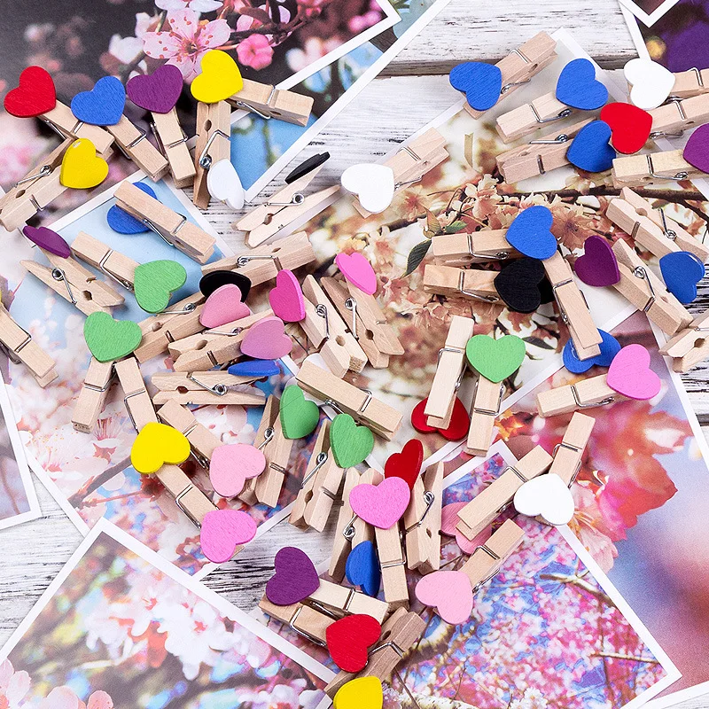 Деревянные прищепки с сердечками для украшения стен DIY креативная рамка
