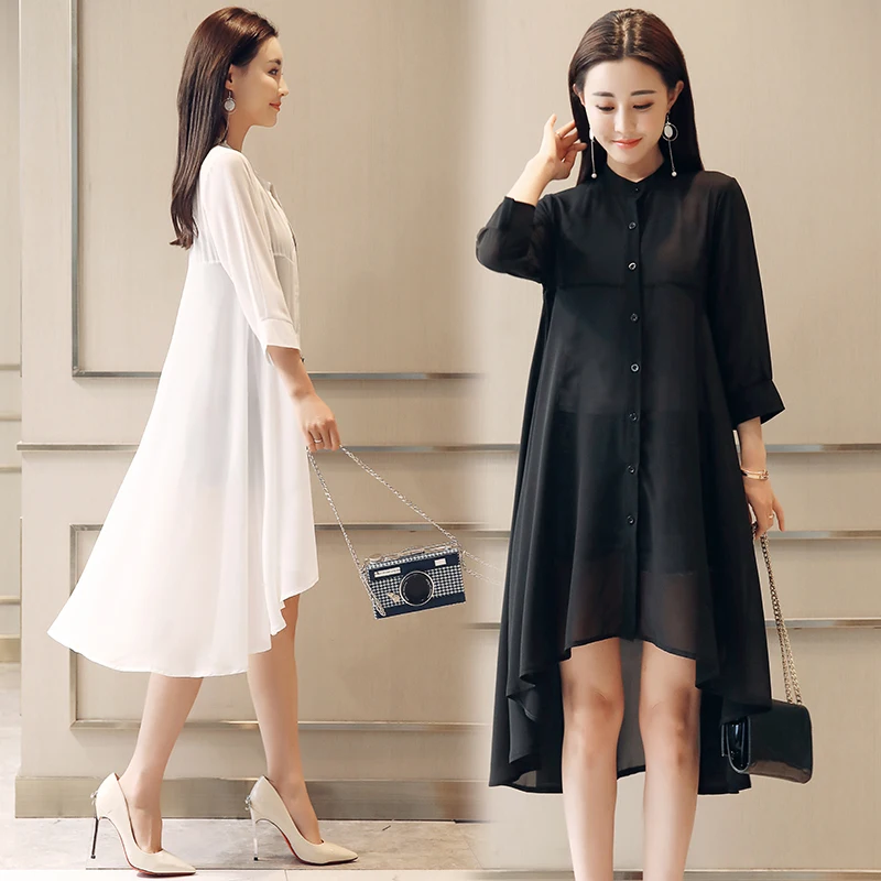 Летняя шифоновая блузка для женщин с воротником стойкой свбодная размеров