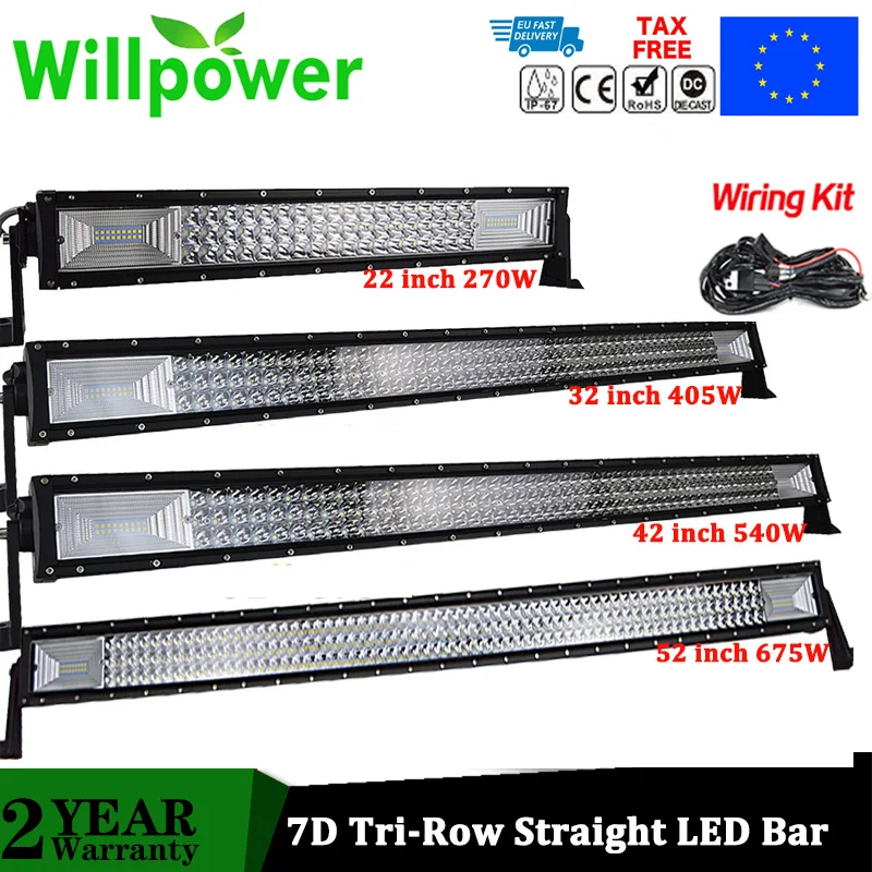 Willpower Bar внедорожник светодиодный-бар 22 дюйма 32 дюйма 42 дюйма 52 дюйма прямой трехрядный светильник для вождения для грузовика 4x4 вездехода RZR прицепа автомобиля