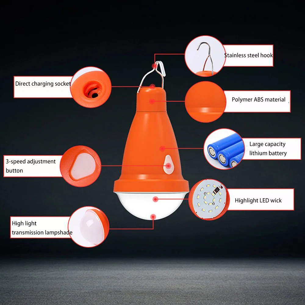 

Solar bulb charging lamp bulb waterproof led camp tent home outdoor camping lighting