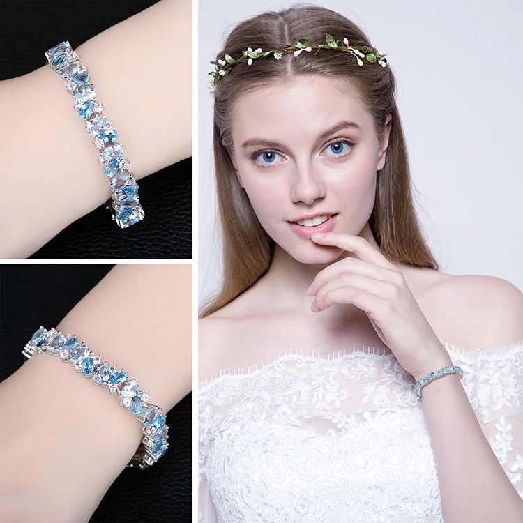 JewelryPalace Роскошные 23ct Multi Лондон Голубой Топаз Ссылка Теннисный Браслет Настоящее Стерлингового Серебра 925 ювелирных изделий Для Женщин Партии Подарок