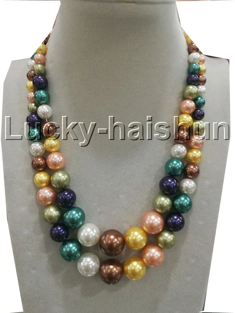 

JQHS Graduated 17" 2row Multicolor South Sea Shell Pearls Necklace 18KGP Clasp J13235