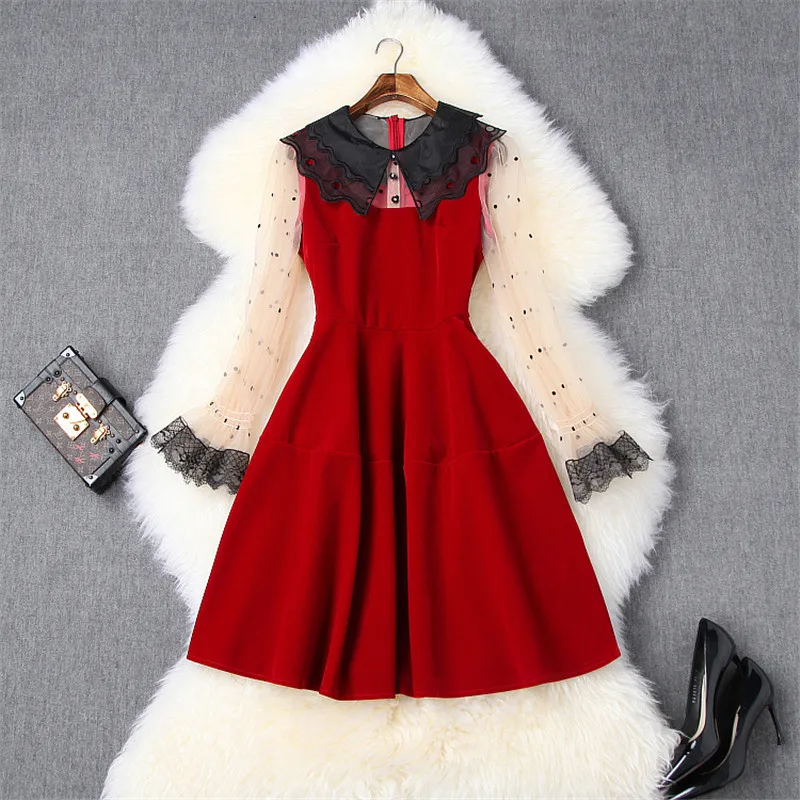 

2020 женское весеннее платье, модель последних модных показов; Дизайнеров с пышной юбкой в горошек с длинным рукавом и юбкой из фатина в стиле ...