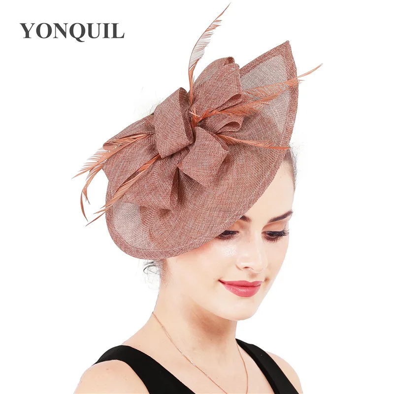 

Imitation Sinamay Fascinator Wedding Elegant Women Headbansd Hat With Bridal Feather Headwear Ladies Cocktail Vintage Headwear