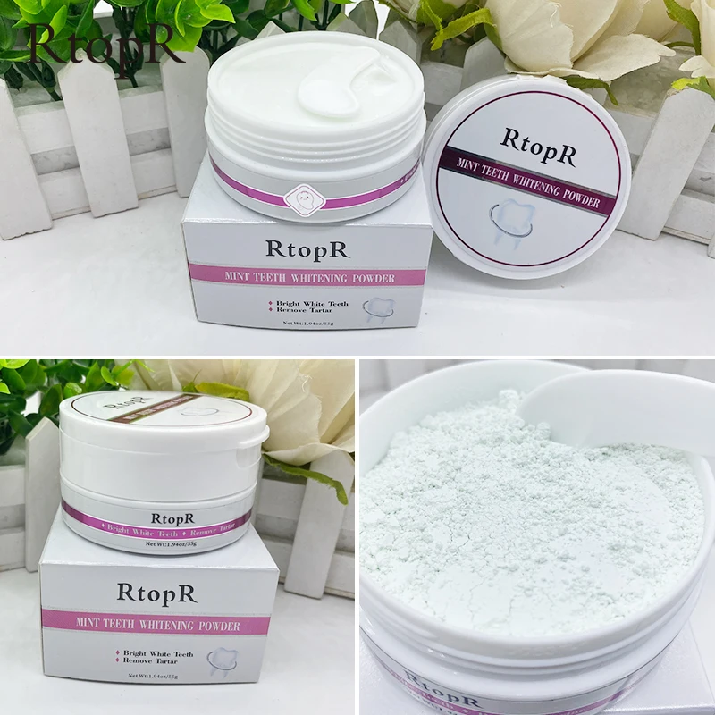 

RtopR Teeth Whitening Powder Pearl Essence Natural Dental Toothpaste Toothbrush Kit Oral Hygiene For Remove Stains Plaque 55g