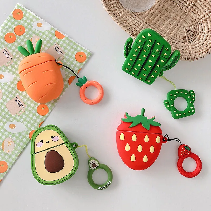 

3D Fruit Avocado Headphone Cover Strawberry Carrot Cactus Earphone Soft Case for Apple Airpods 1 2 Pro Wireless Headset Cover