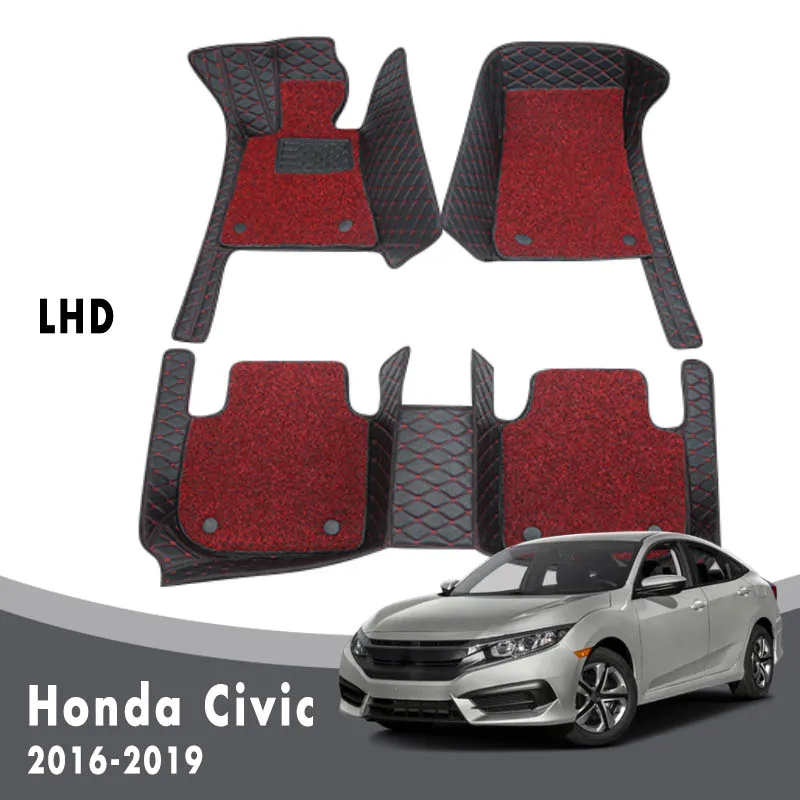 Роскошные двухслойные автомобильные коврики с проволочной петлей для Honda Civic 10th Sedan 2019 2018 2017 2016 аксессуары для интерьера кожа