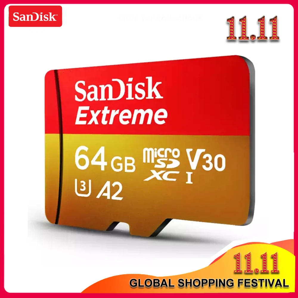Карта памяти SanDisk Extreme Micro SD 128 ГБ 64 32 microSDHC/microSDXC U3 скорость чтения до 160 МБ/с./с UHD 3D 4K