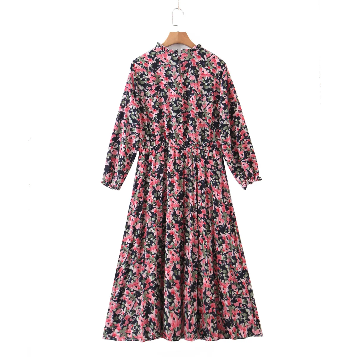 

Women's Dress Vintage Za Fashion 2021 Floral Print Chiffon Dress Long Sleeve O Neck Elegant Dresses Female Mid-Calf Vestidos
