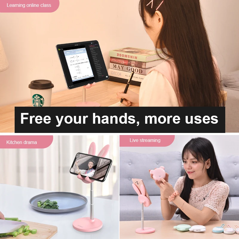 cute desk mobile phone holder stand for iphone ipad metal desktop tablet holder adjustable table cell foldable extend support free global shipping