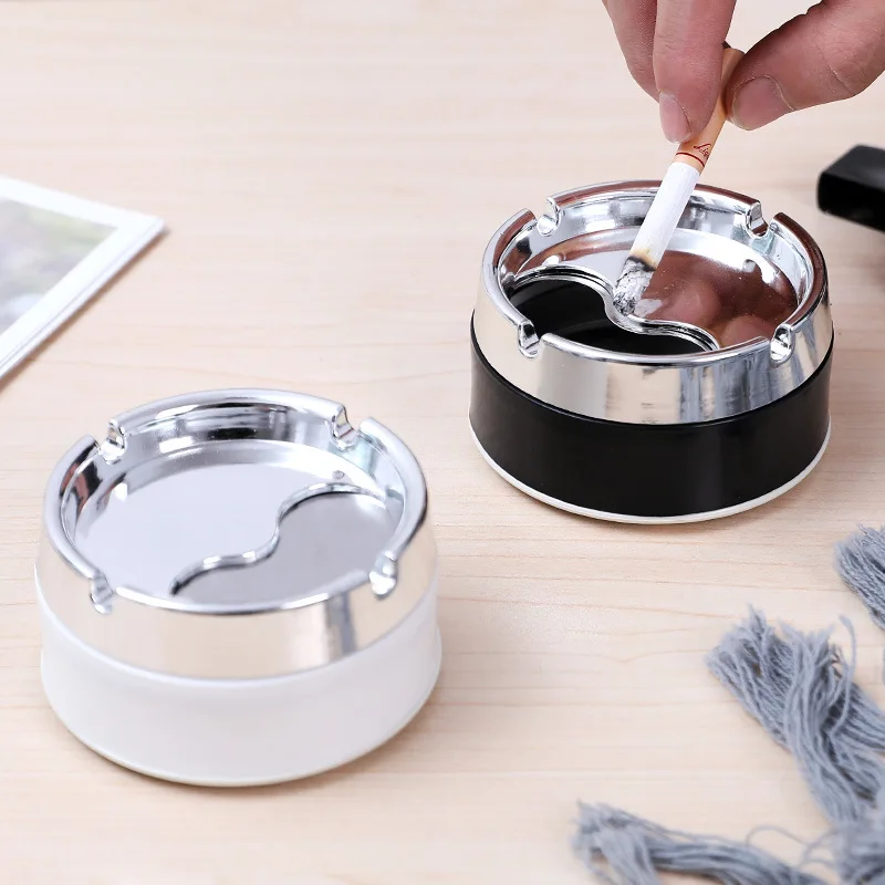 

Stainless steel ashtray sealed windproof ashtray living room household rotary ashtray is simple and fashionable.