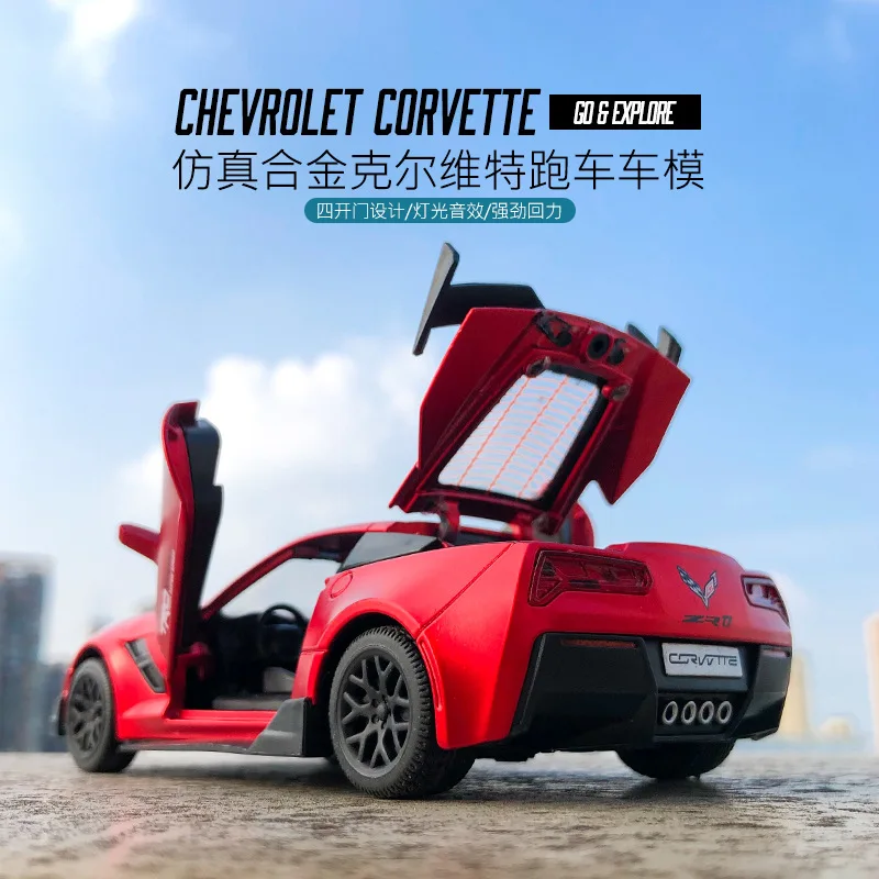 1:32 high simulation Corvette alloy pull back car model children's sound and light toy car ornaments for children gifts