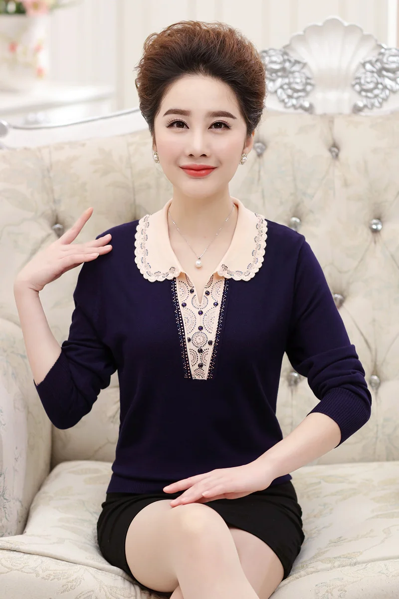 

2021 middle-aged women new sweater large size mother autumn long-sleeved female