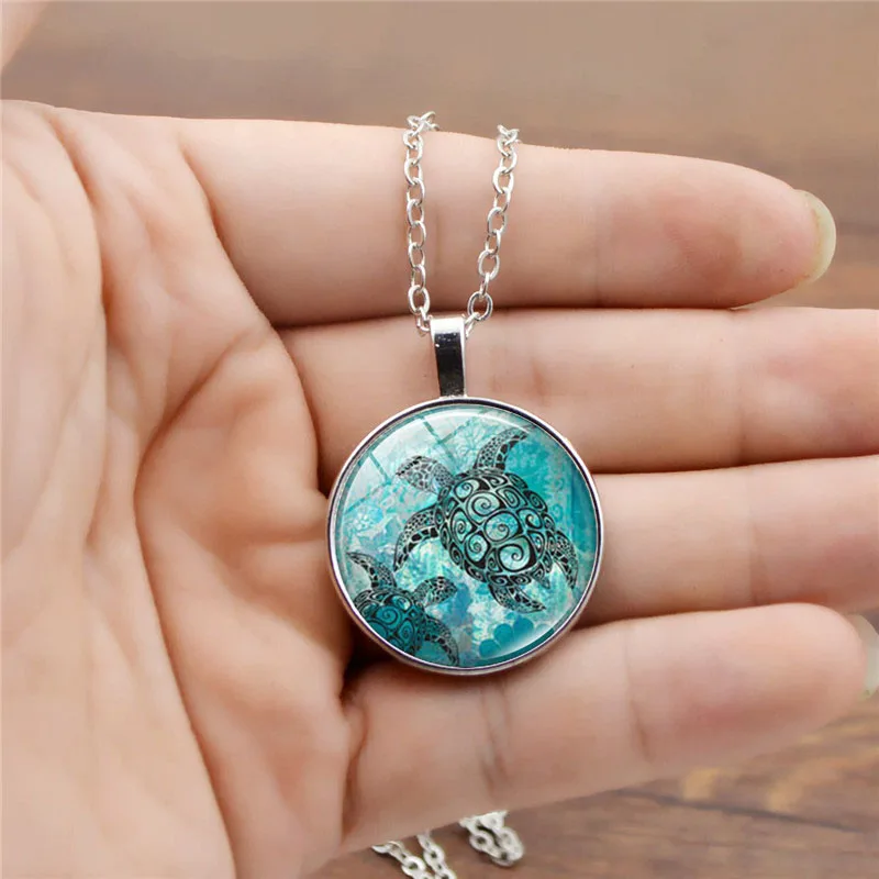Blue Sea Turtle Cabochon Glass Jewelry Set Fashion crystal Necklace Bracelet Earring Sets for Women Gifts | Украшения и