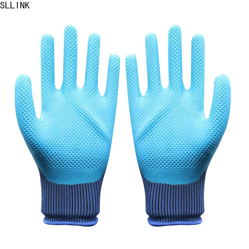 

Garden Gloves Kitchen Gloves Dipped Non-Slip Wear-Resistant Thirteen-Pin Latex Embossed Gloves Waterproof Oil 2 Pairs