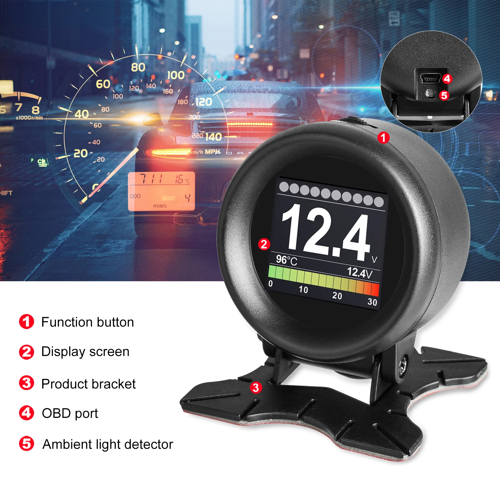 Autool X60 БД метр OBD 2 HUD цифровой Температура Манометр Цифровой Напряжение Скорость метр Дисплей метр сигнализации воды