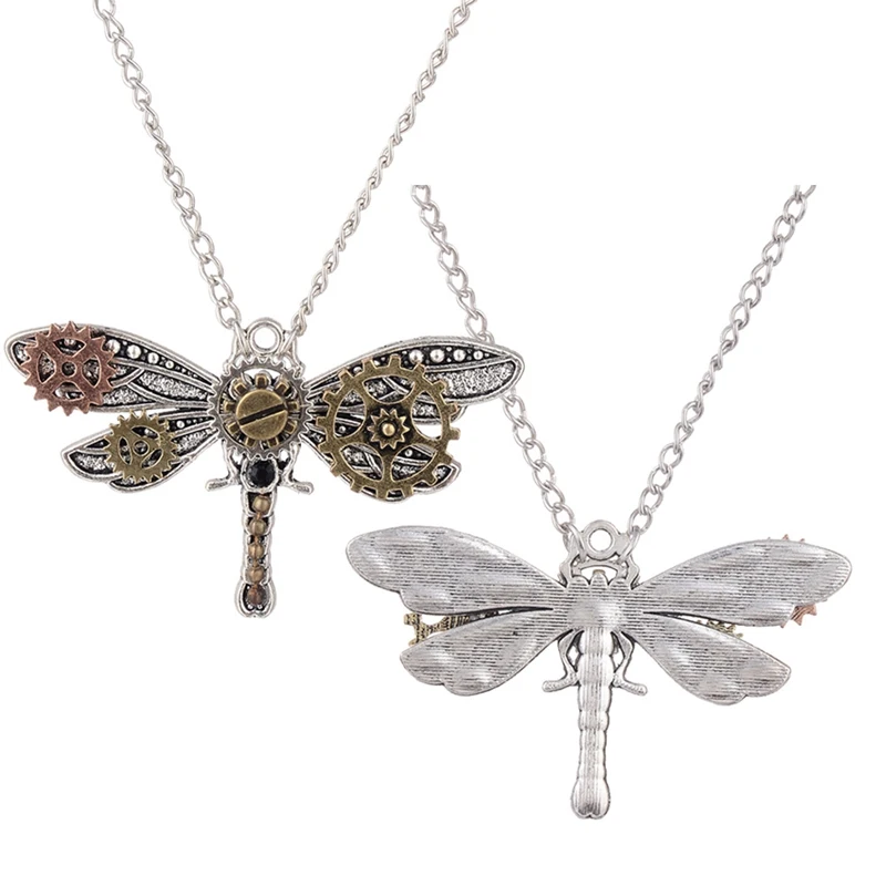 Винтаж старинная Серебряная стрекоза кулон с животными в стиле стимпанк