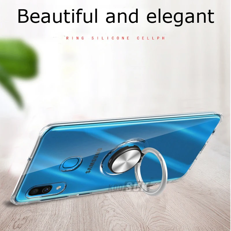 Магнитный металлический чехол с кольцом для Samsung Galaxy A20 A30 прозрачный силиконовый