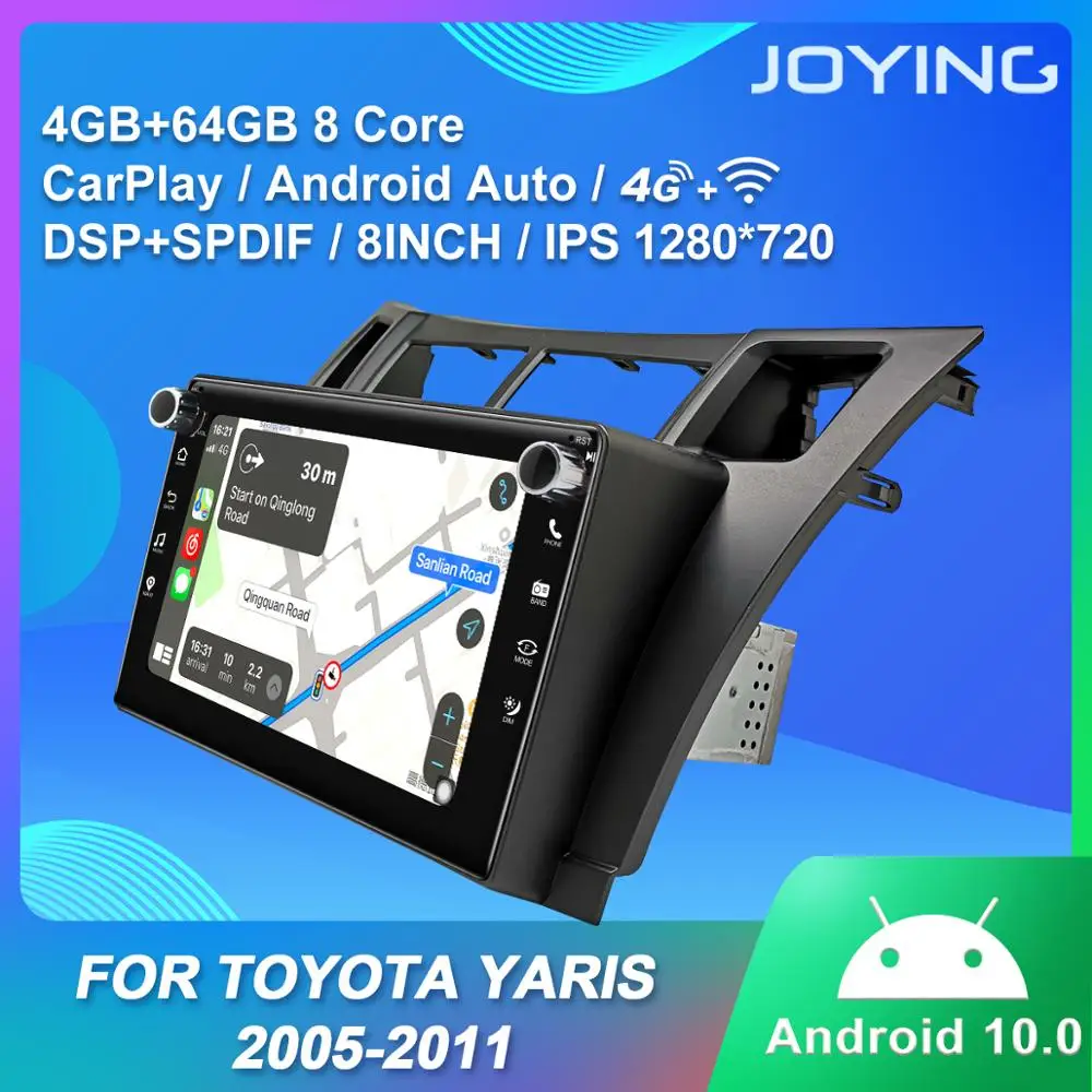 저렴한 안드로이드 10.0 자동차 라디오 1 Din 헤드 유닛 4GB + 64GB GPS RDS DSP 지원 4G/무선 Carplay/Android Auto For TOYOTA Yaris 2005-2011