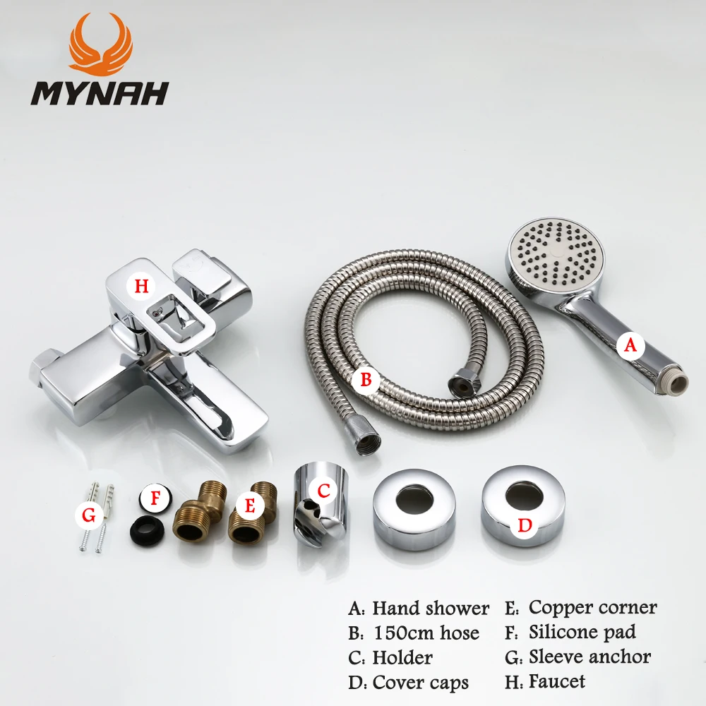 mynah chromed wall mounted shower set bathroom faucet cold hot water mixer bathtub faucet double outlet water tap bathtub tap free global shipping