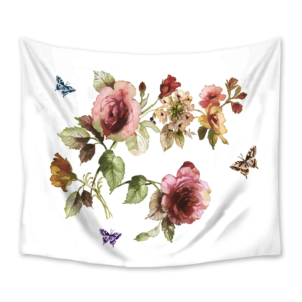 

Настенный гобелен в виде цветов, бабочек, роз, покрывало для кровати, художественное декоративное одеяло, полотенце, занавеска на окно, ковр...
