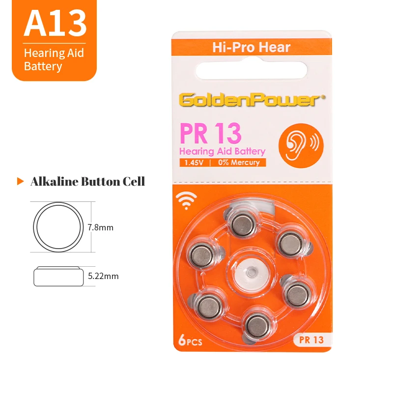 

6 Pcs A13 Professional Hearing Aid Batteries A13 PR13 Hearing Aid Accessories Battery for Hearing Aids for BTE Hearing Aids