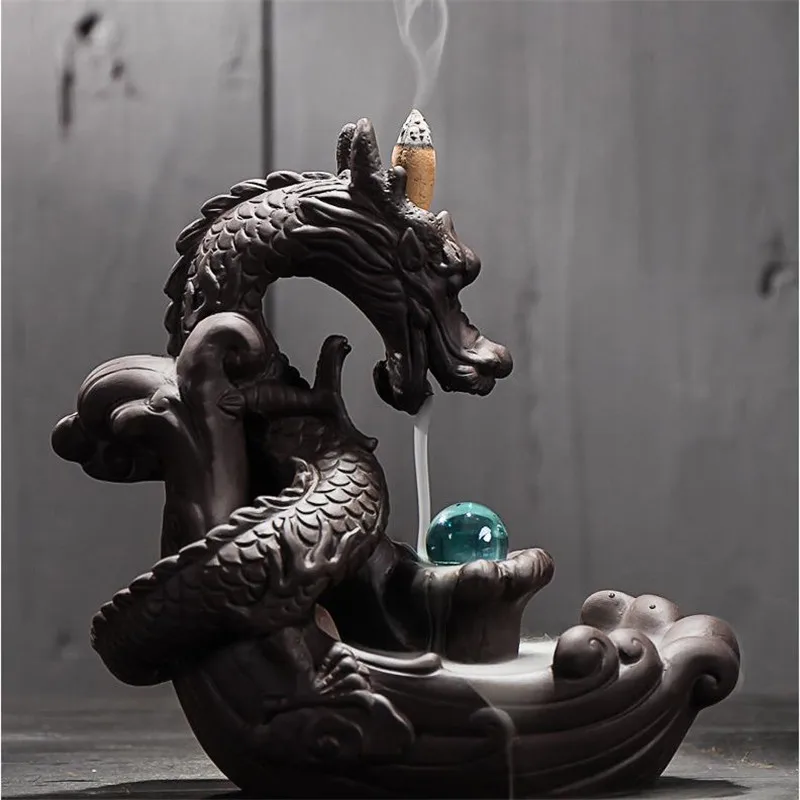 

[HHT] Purple Sand Ceramic Dragon Backward Smoke Back Incense Burner Tea Ceremony Decoration Creative Incense Dragon Home Decor