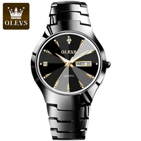 olevs new mens fashion casual quartz watch imported movement tungsten steel strap 30m waterproof dual calendar watches 8697