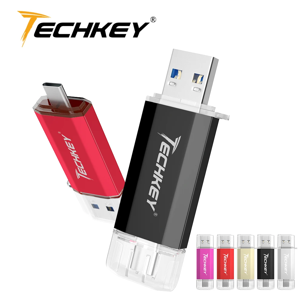 TECHKEY USB 3 0 type-C 1 usb флеш-накопитель 64 Гб металлический пользовательский 32 флешка 16