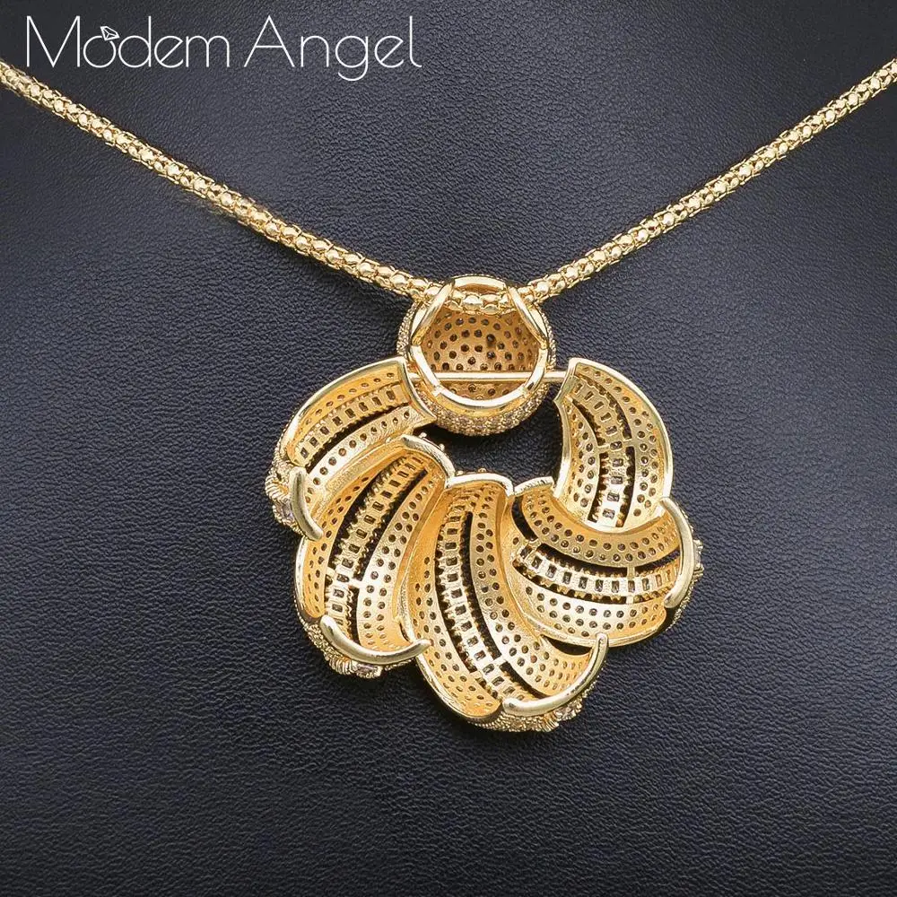 ModemAngel роскошный круглый фианит Кристалл CZ длинное свисающее ожерелье кулон