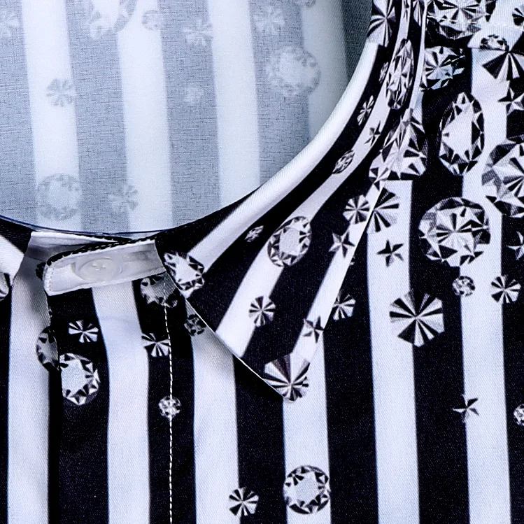 Роскошная мужская рубашка в полоску со стразами 2020 брендовая приталенная