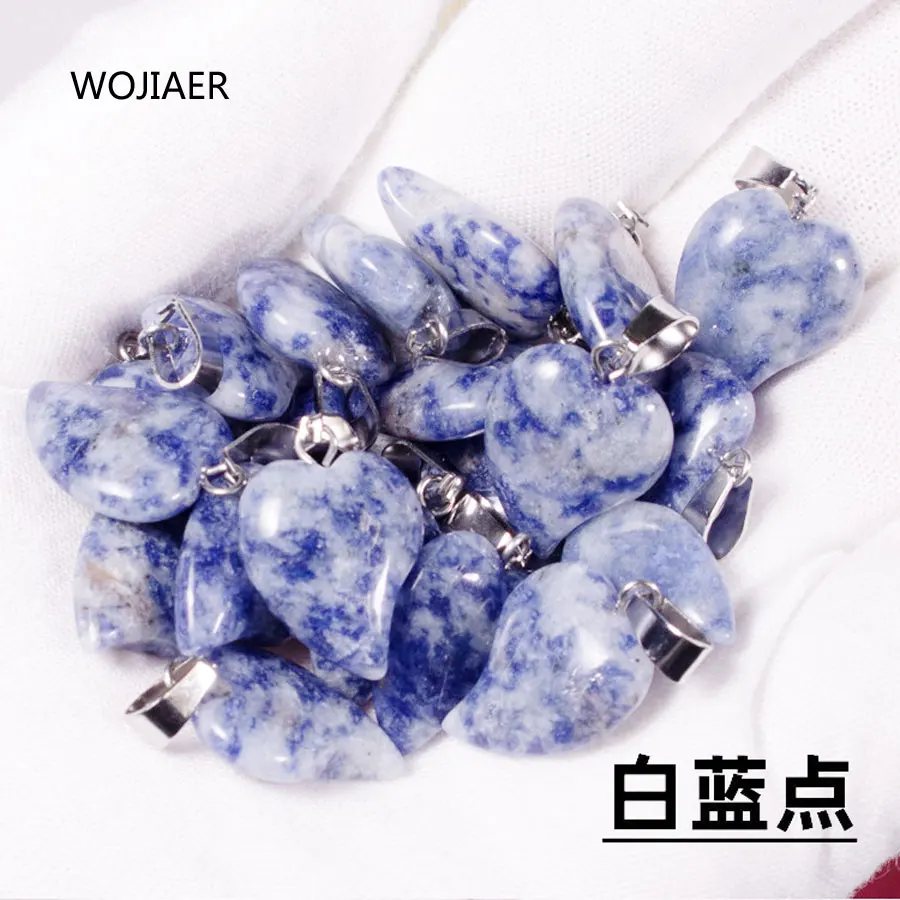 

WOJIAER 2021 Natural Stone Heart White Blue Dots Charms Pendants Beads for Jewelry Couples Gift Making Good Quality ZM0524