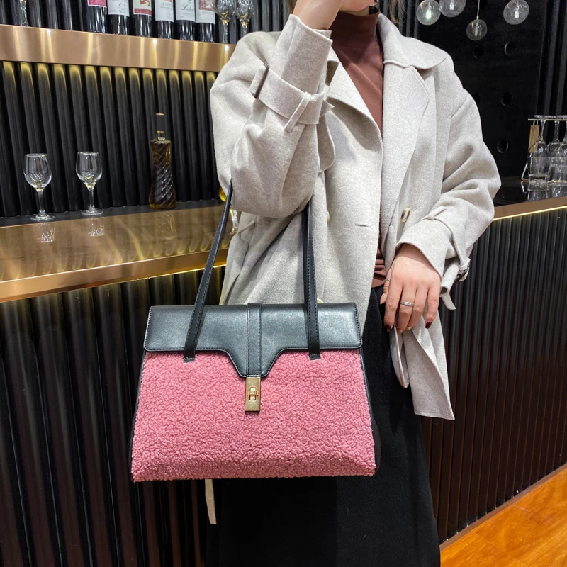 

Exquisite cashmere handbag shopping bag retro casual bag lady handbag shoulder bag lady solid color chain large messenger bag