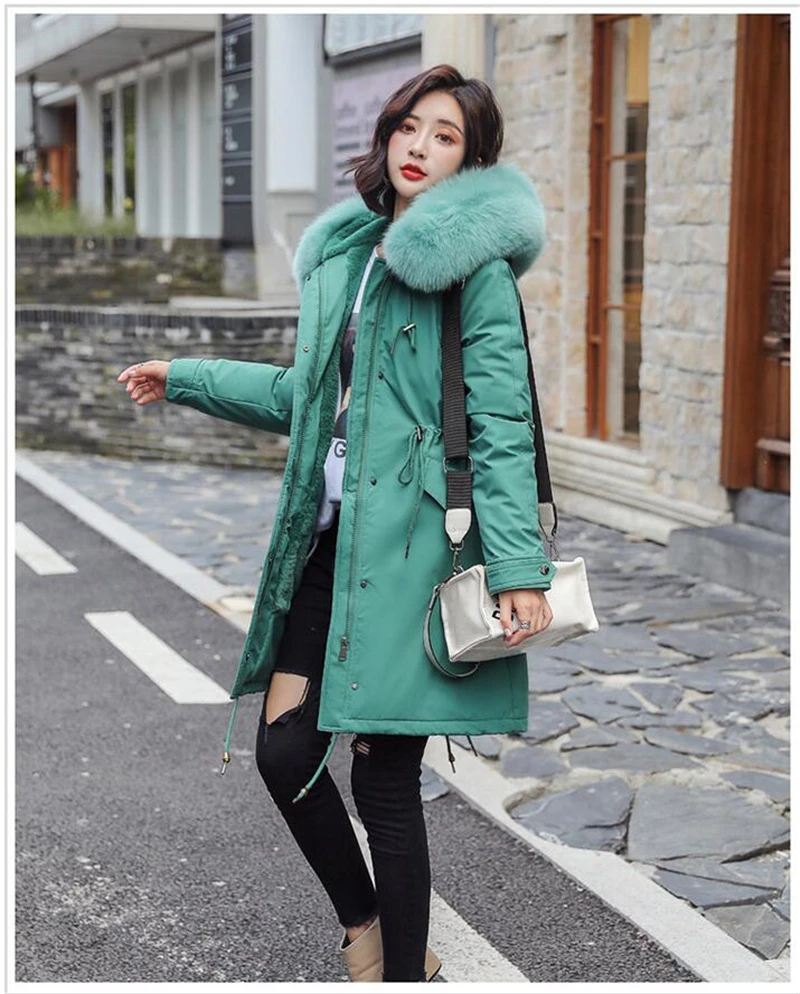 Abrigos Mujer Invierno2019 Длинная женская парка с меховым воротником Повседневная хлопковая стеганая куртка из овечьей шерсти женская верхняя одежда, парки R258