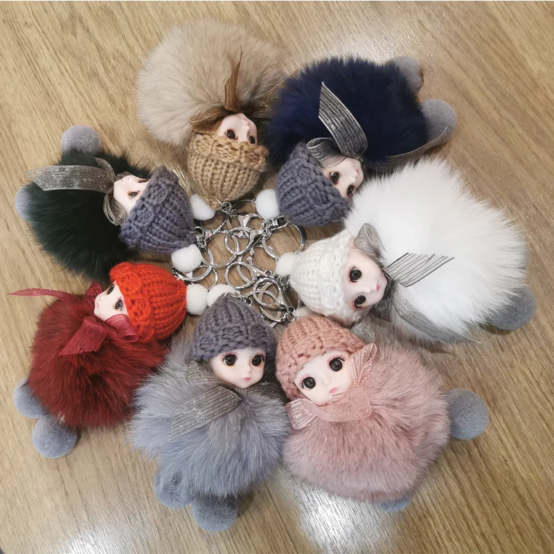 

Net red cute big eyes girl car ball keychain plush girl heart bag pendant decorationkeychain soft Soothing doll christmase gift