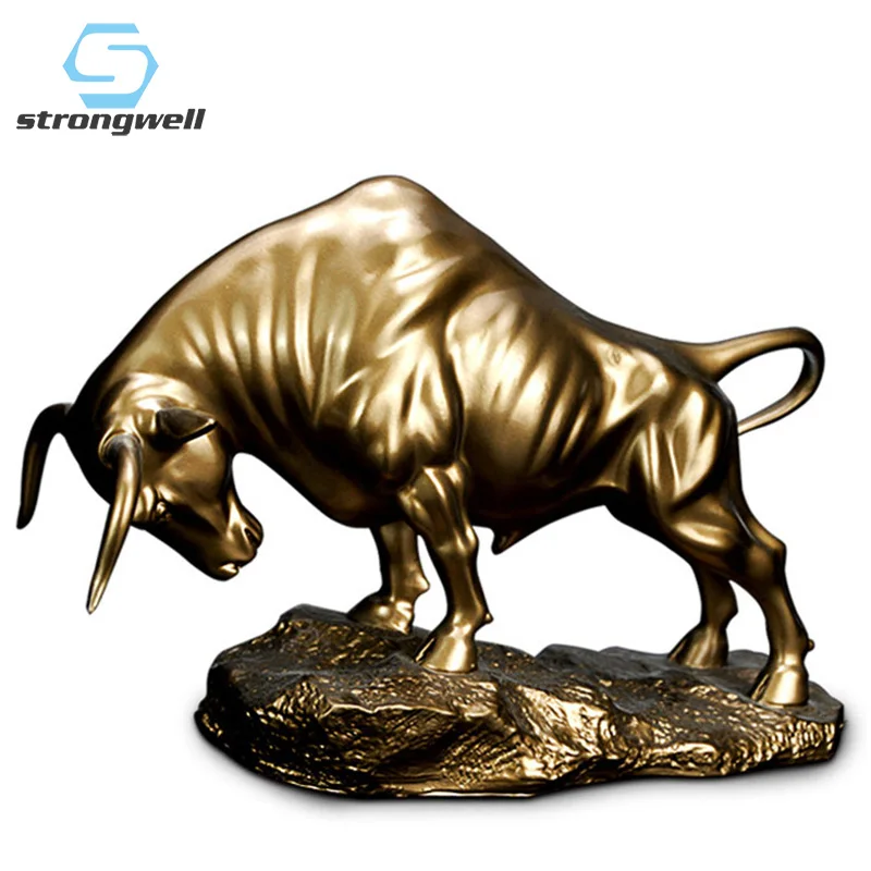 

Strongwell Chinese Bullfight Statue Copper Color Animal Sculpture Lucky Bullish Ornament Resin Crafts Home Desktop Decoration