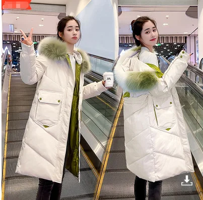 

2021 New Large Fur Collar down Jacket Women's Korean-Style Mid-Length Thickened Puffer Jacket Cotton-Padded Coat