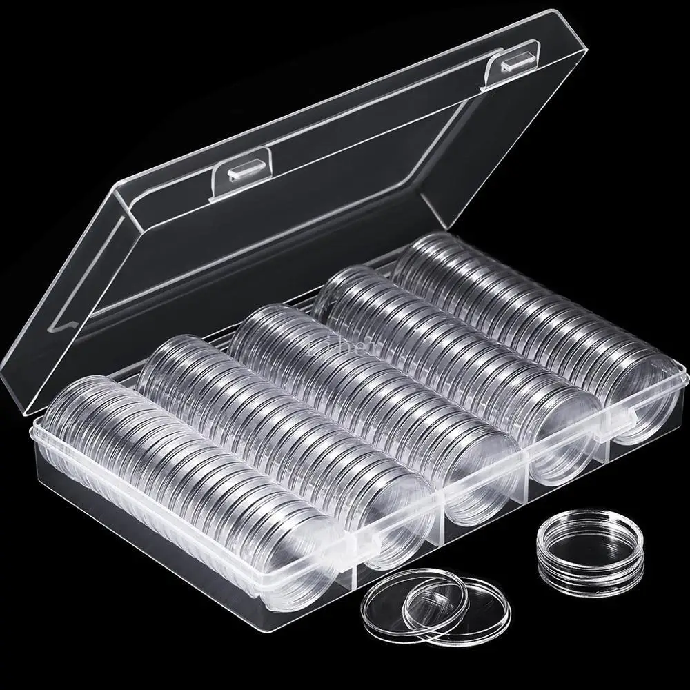 100Pcs Clear Coin Capsule Holder Case 27mm 30mm Transparent Collectable Coin Storage Box for Commemorative Coin Medal Container