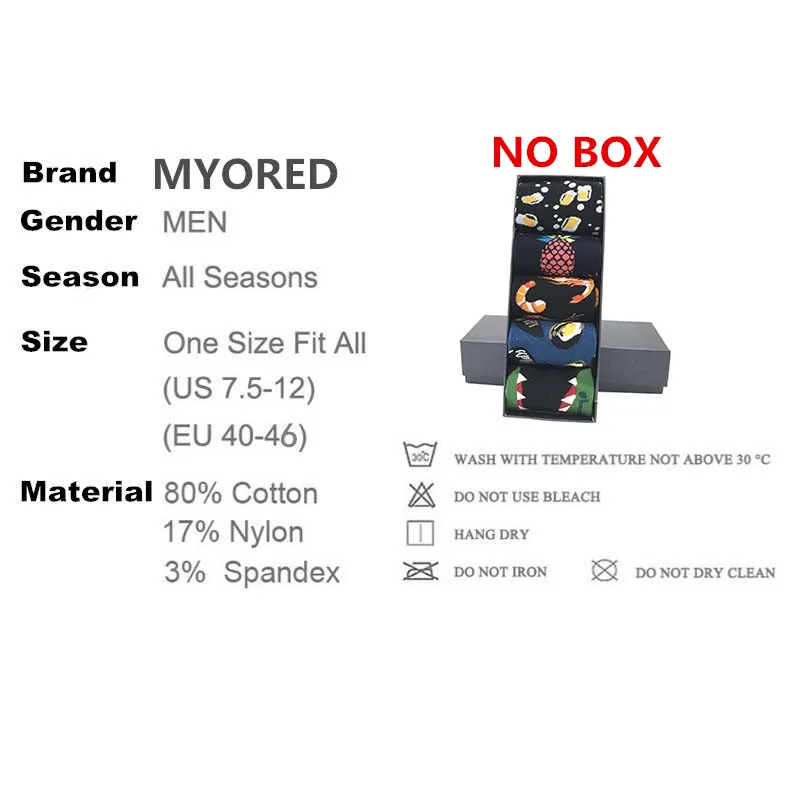 MYORED, 5 пара/лот, мужские носки, новинка, популярная морская еда, животные, фрукты, мультяшный стиль, цветные, забавные, длинные носки для мужчин, одежда без коробки