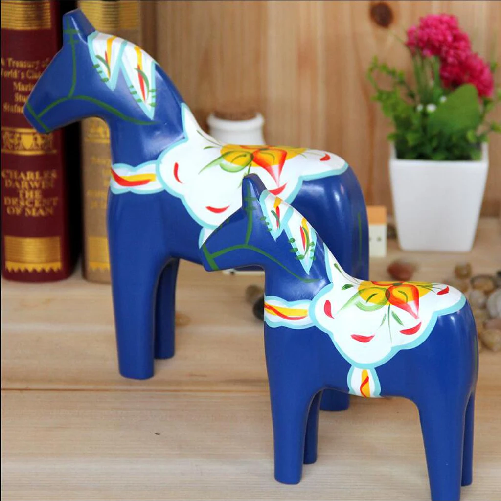 Set of 2 Dala Horse - Swedish Statue Vintage Unfinished Wooden Figurine | Дом и сад