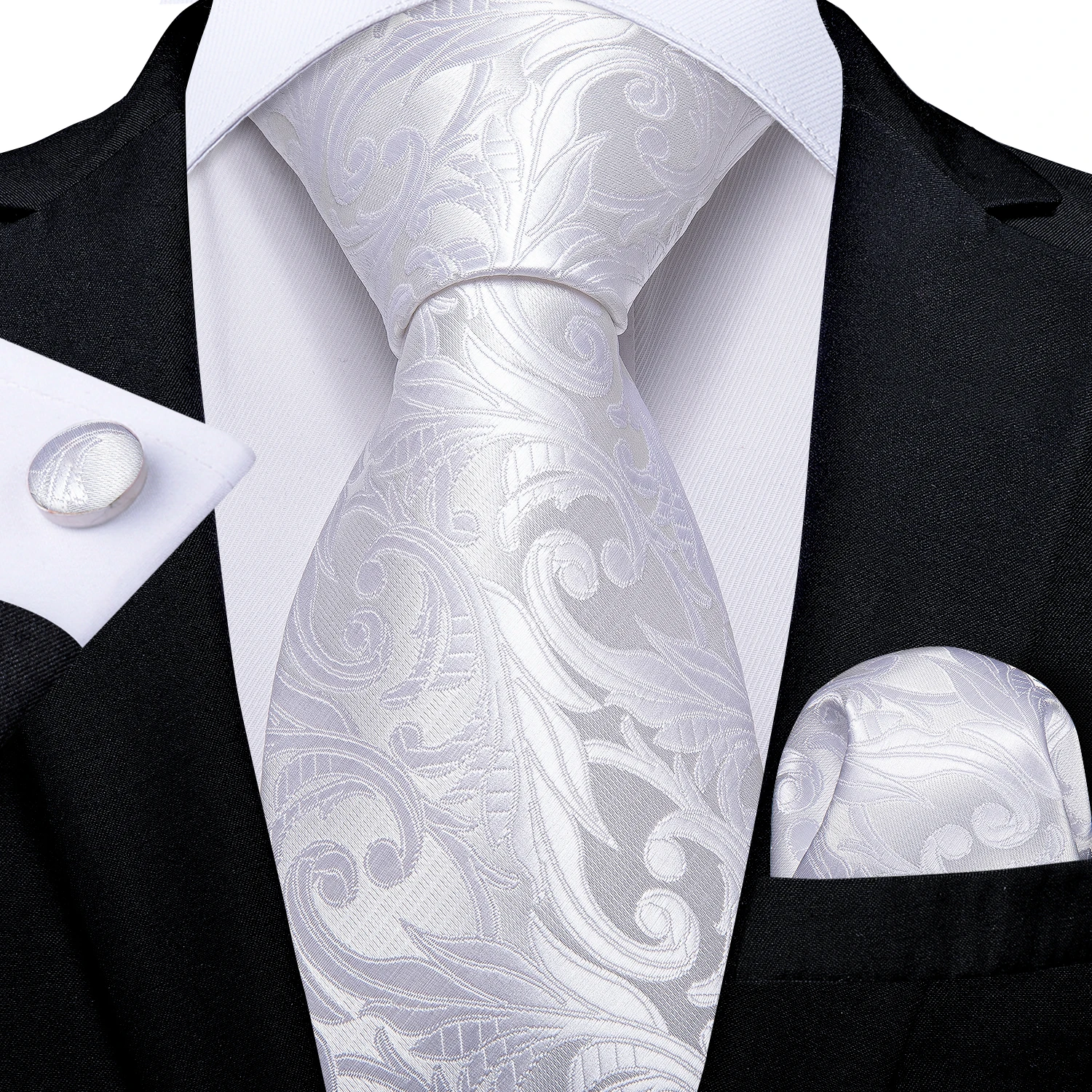 

DiBanGu Men Necktie White Floral Silk Wedding Tie For Men New Design Tie Hanky Cufflink Set Business Party Dropshipping MJ-1163