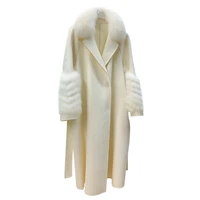 double sided cashmere coat for fallwinter 2022 new korean version of the fox big fur collar long slim white wool coat for women