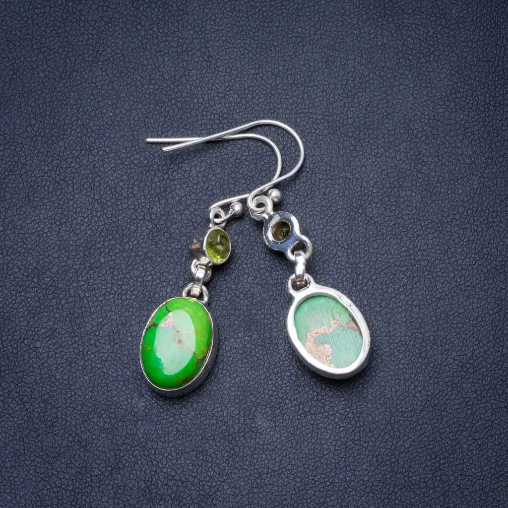 Серьги ручной работы из серебра 925 пробы с натуральной бирюзой и Перидотом 1 75